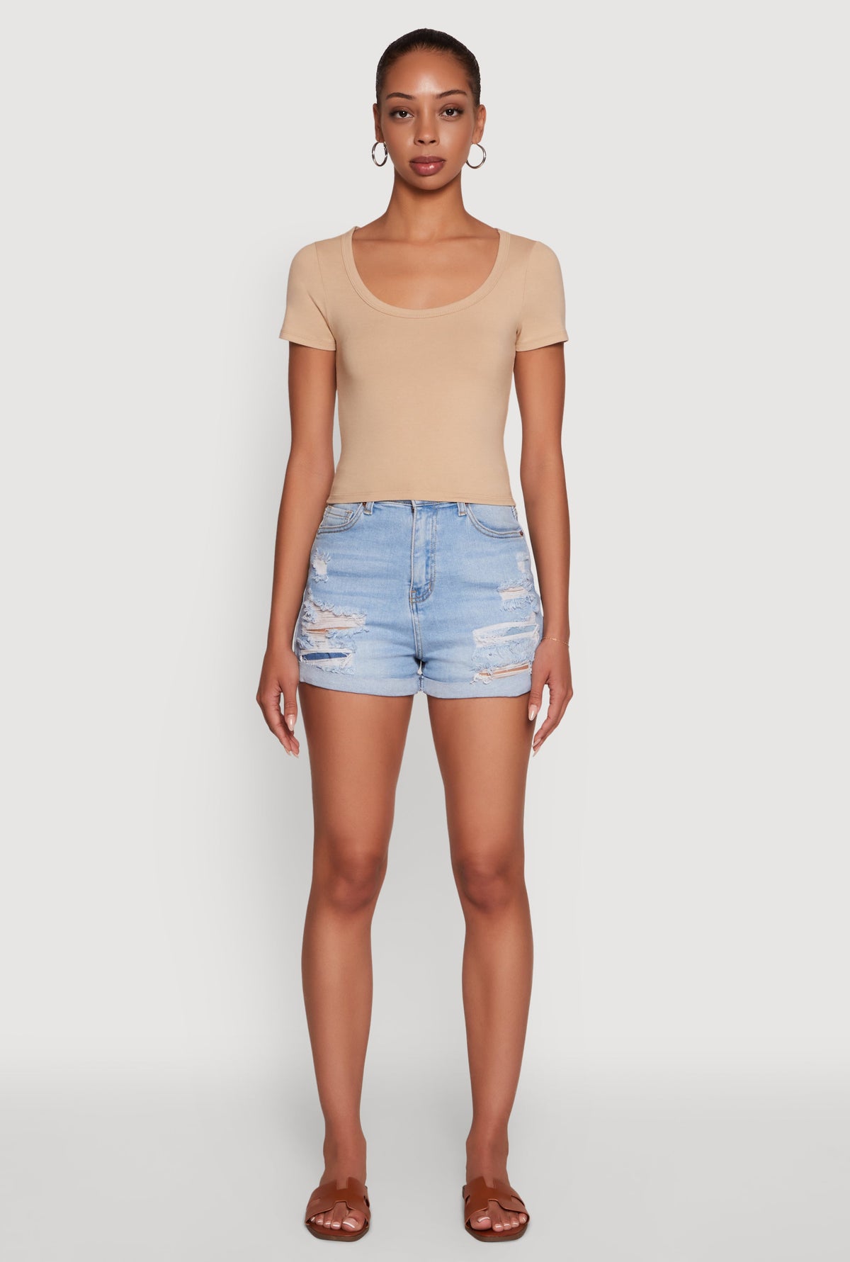 Ambiance Classic Fit Scoop Neck Short Sleeve Cropped Tee