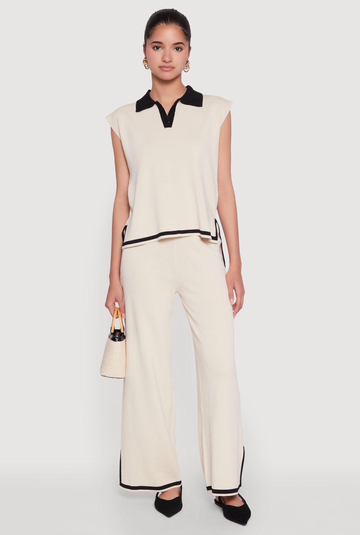 Daisy Contrast Trim Cap Sleeve Blouse