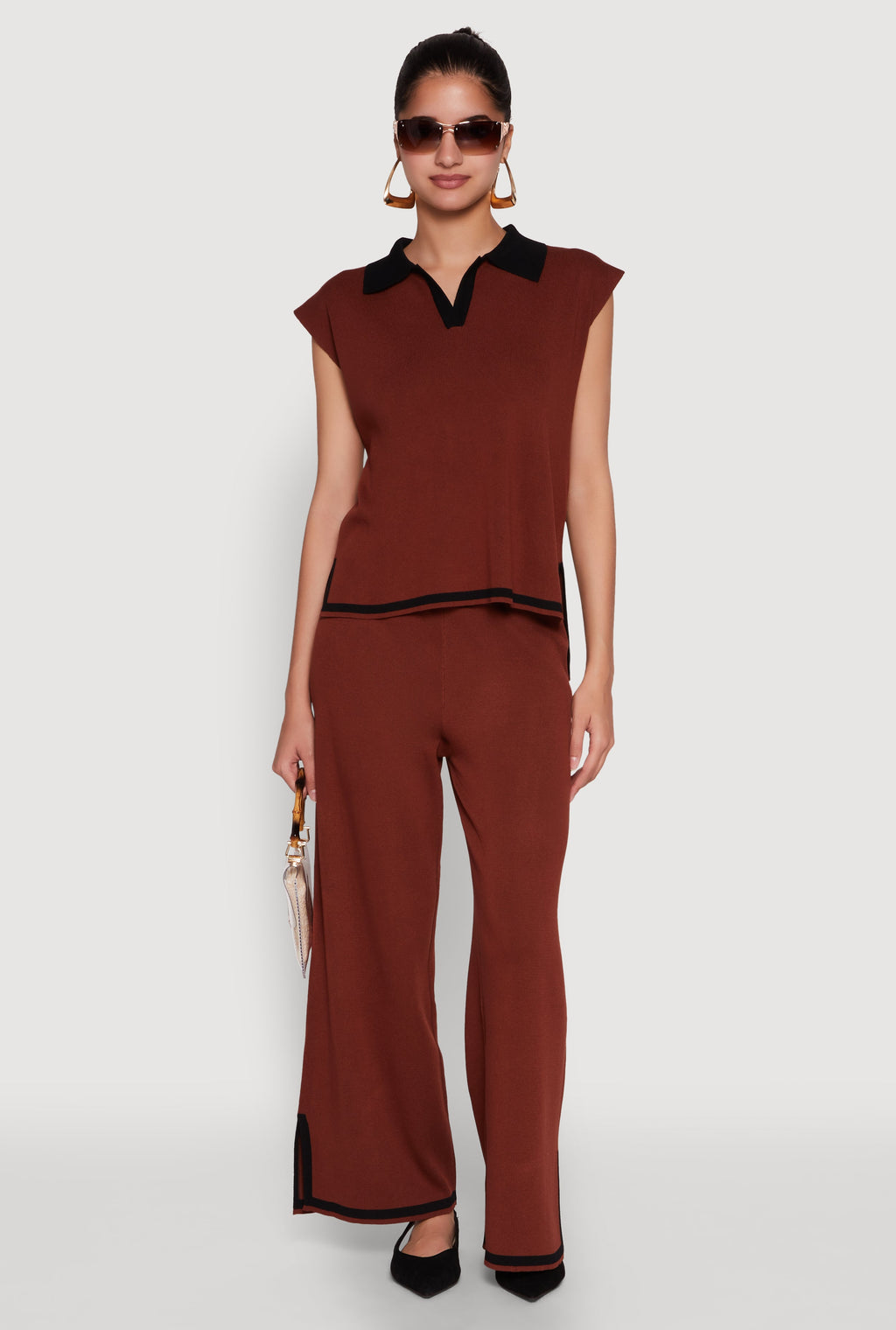 Daisy Contrast Trim Cap Sleeve Blouse