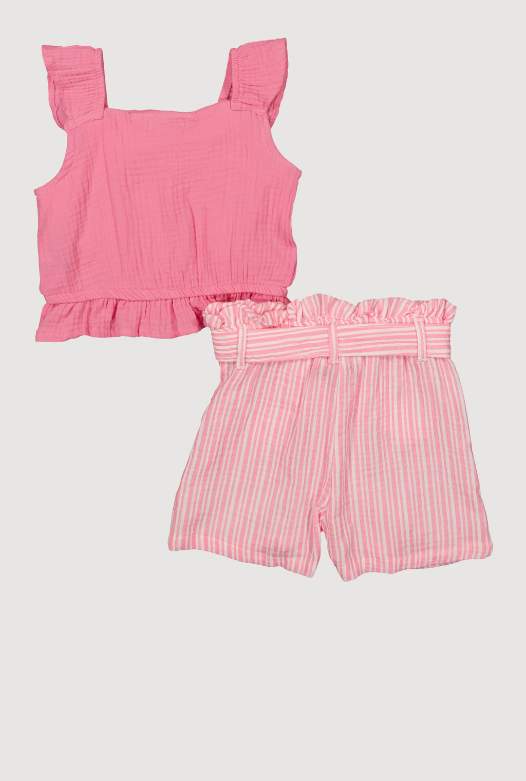 Little Girls Gauze Knit Tank Top and Striped Shorts