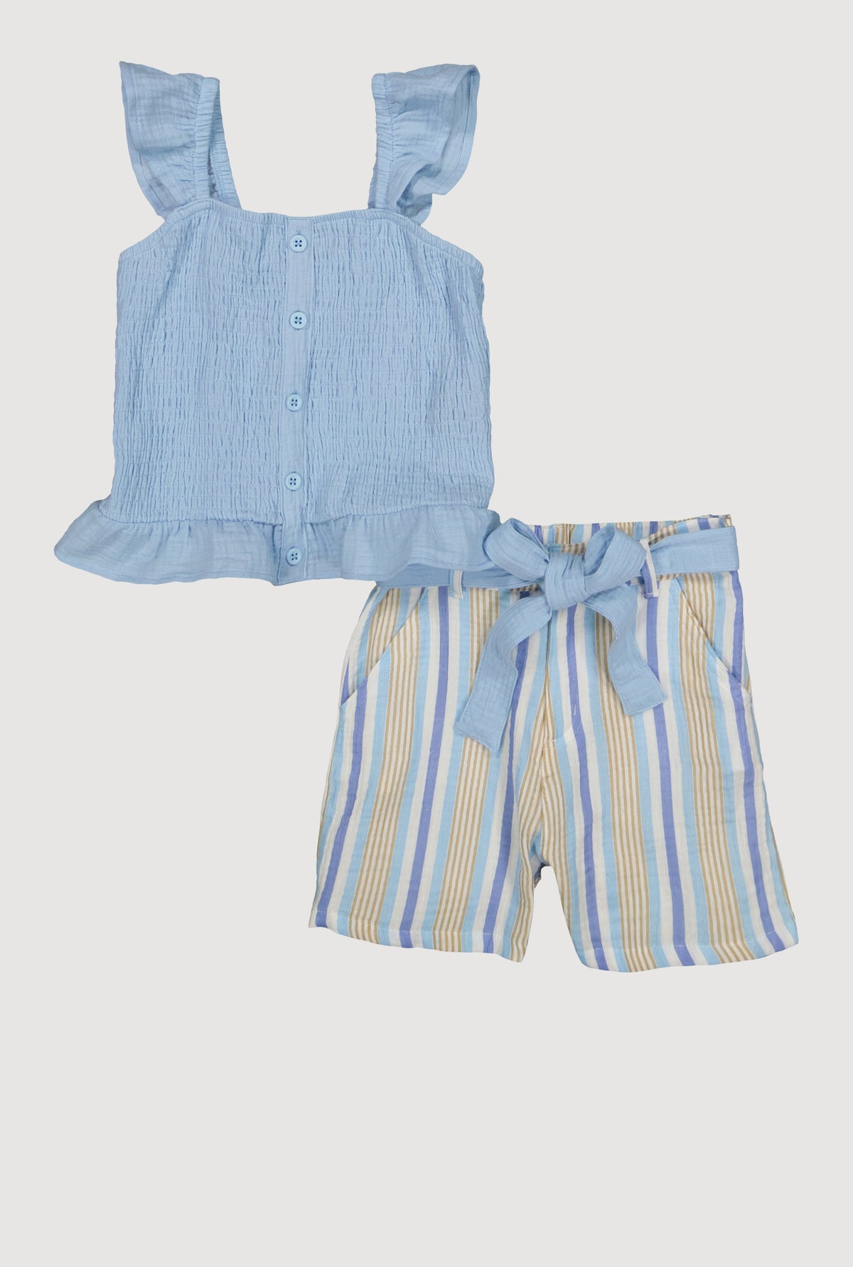 Girls Smocked Peplum Top and Striped Shorts