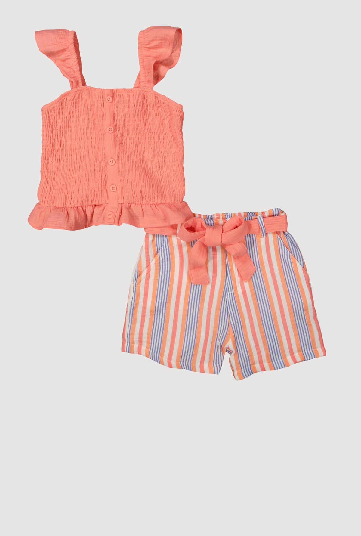 Girls Smocked Peplum Top and Striped Shorts