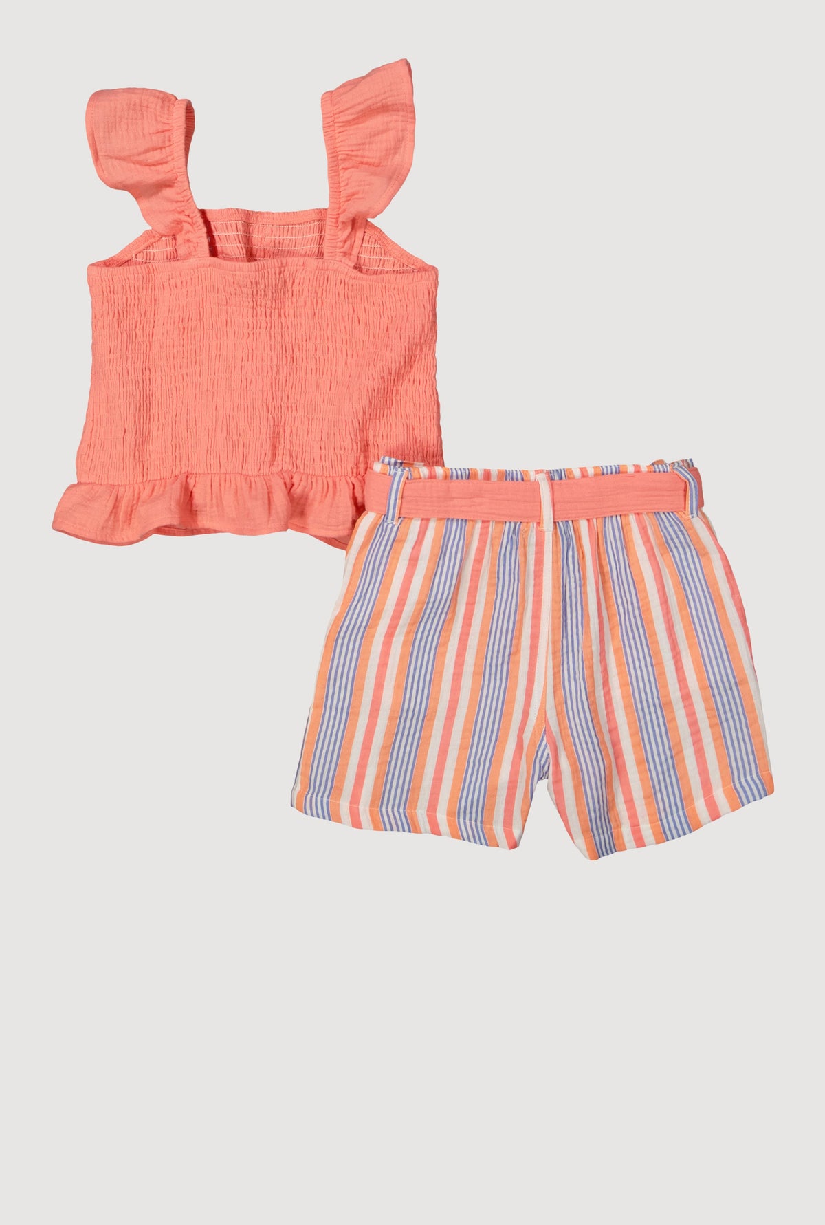 Girls Smocked Peplum Top and Striped Shorts