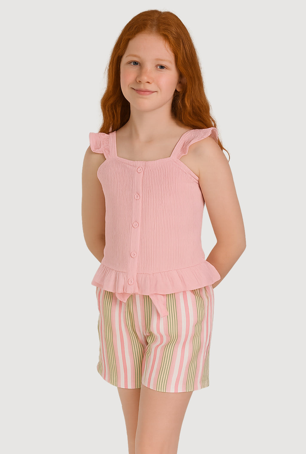 Girls Smocked Peplum Top and Striped Shorts