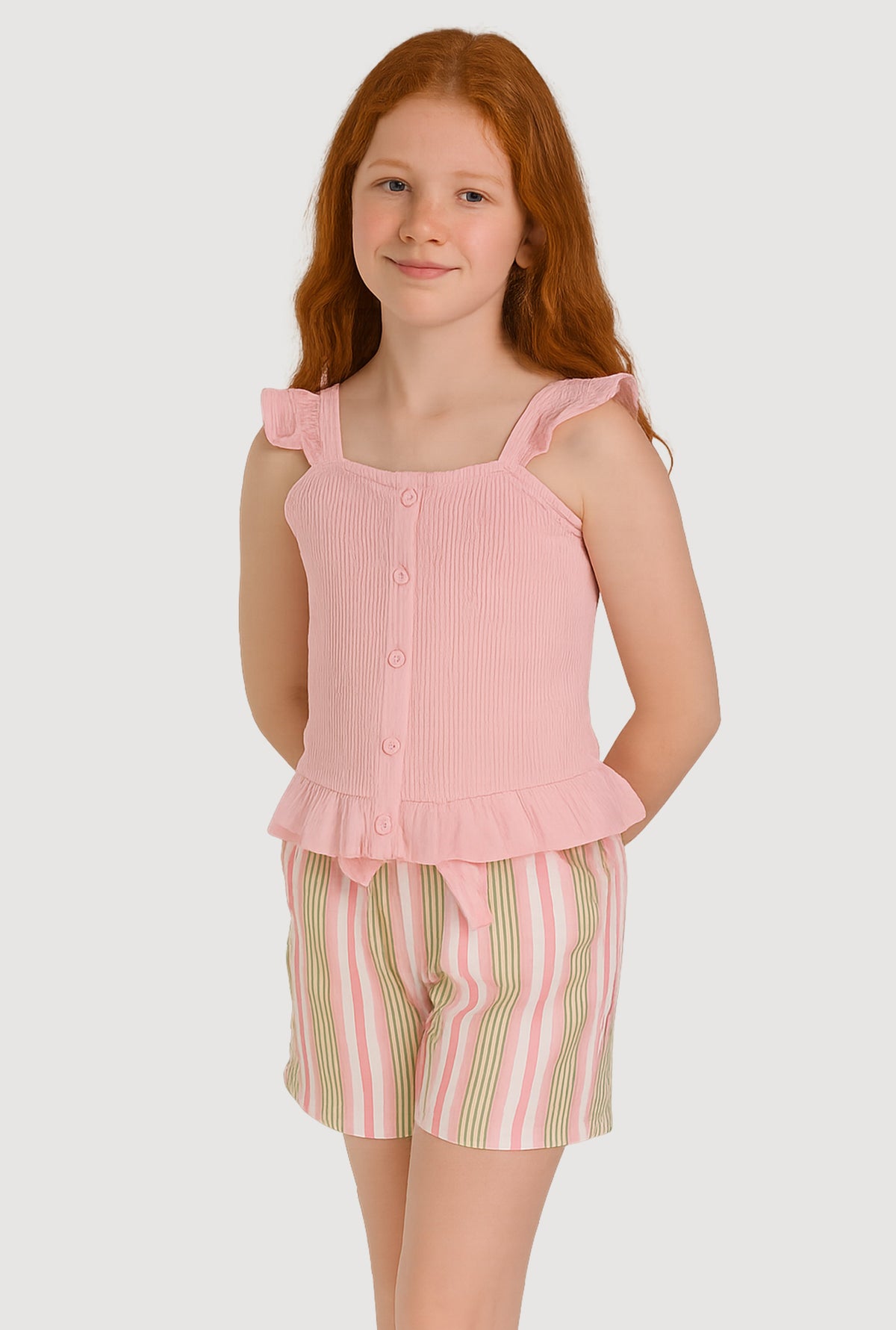 Girls Smocked Peplum Top and Striped Shorts