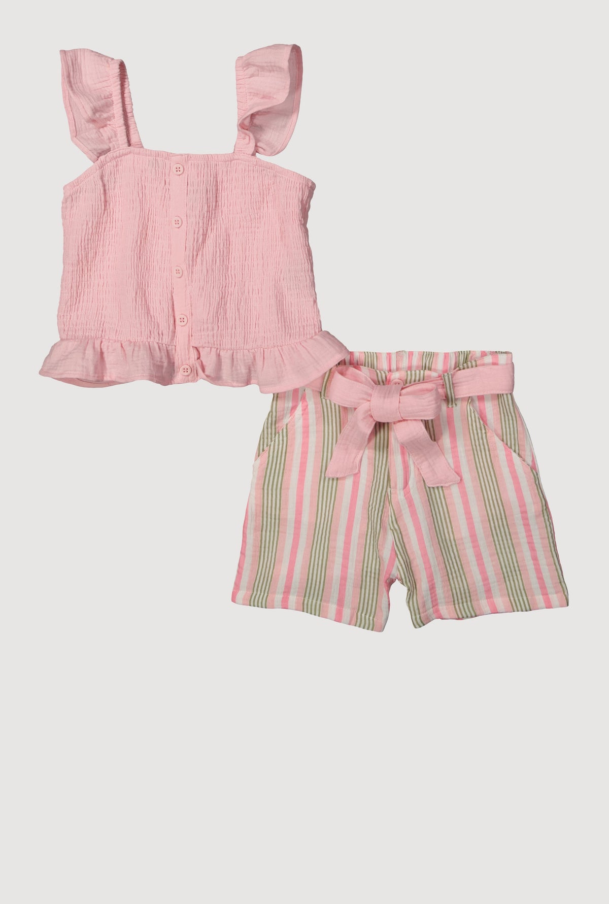 Girls Smocked Peplum Top and Striped Shorts