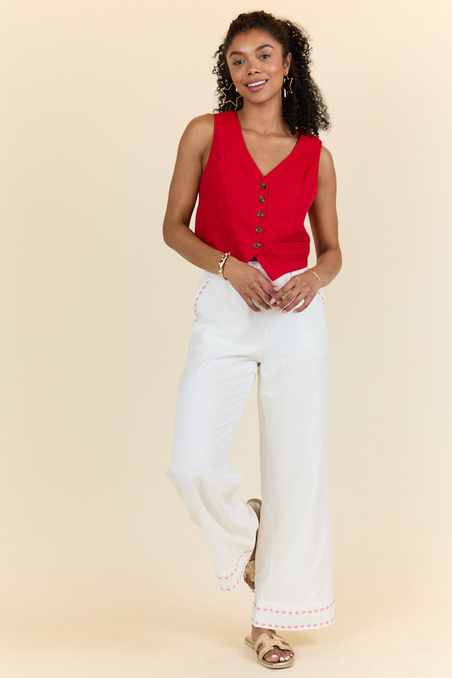 Just Feels Right Off-White Embroidered Pants FINAL SALE
