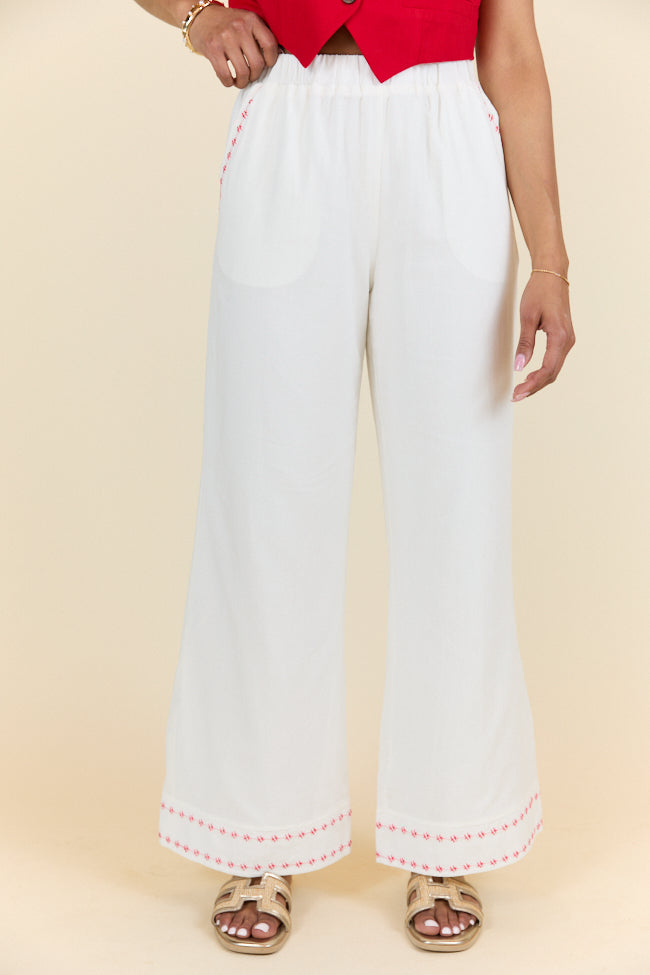 Just Feels Right Off-White Embroidered Pants FINAL SALE