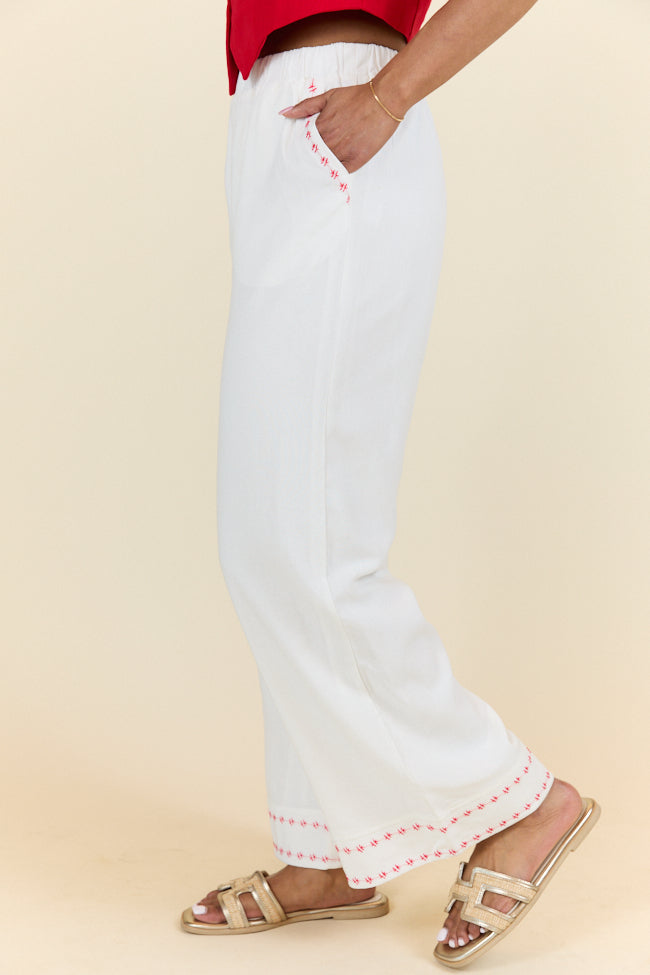 Just Feels Right Off-White Embroidered Pants FINAL SALE