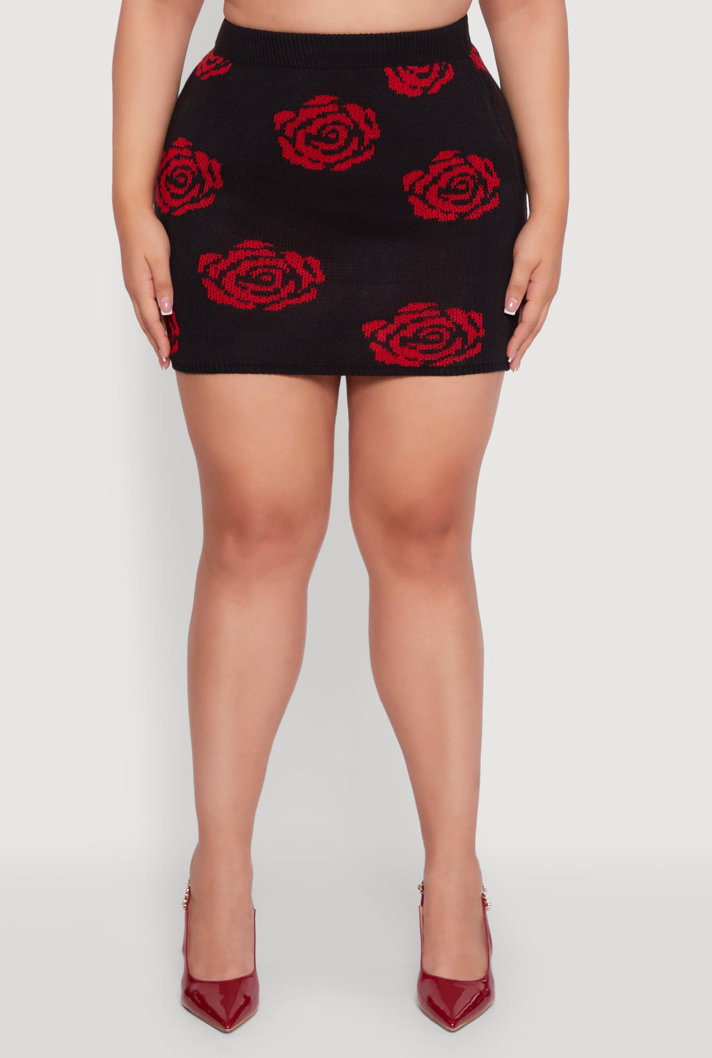 Plus Size High Waisted Floral Patterned Mini Skirt