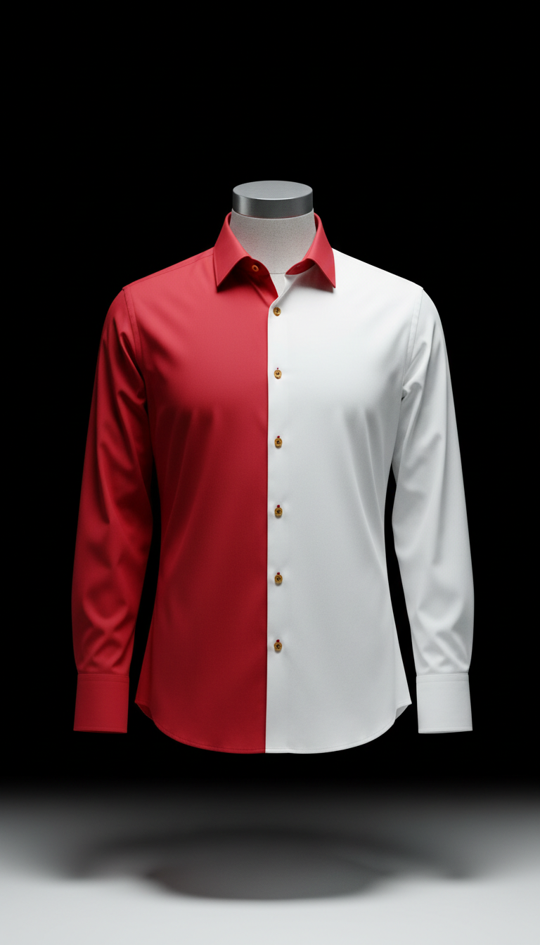 Crimson and Bright White Monochrome Dress Shirt