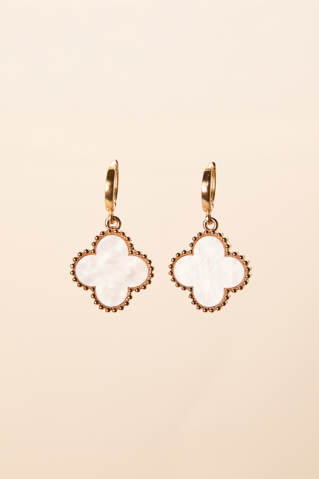 Tilly Clover White Huggie Earrings