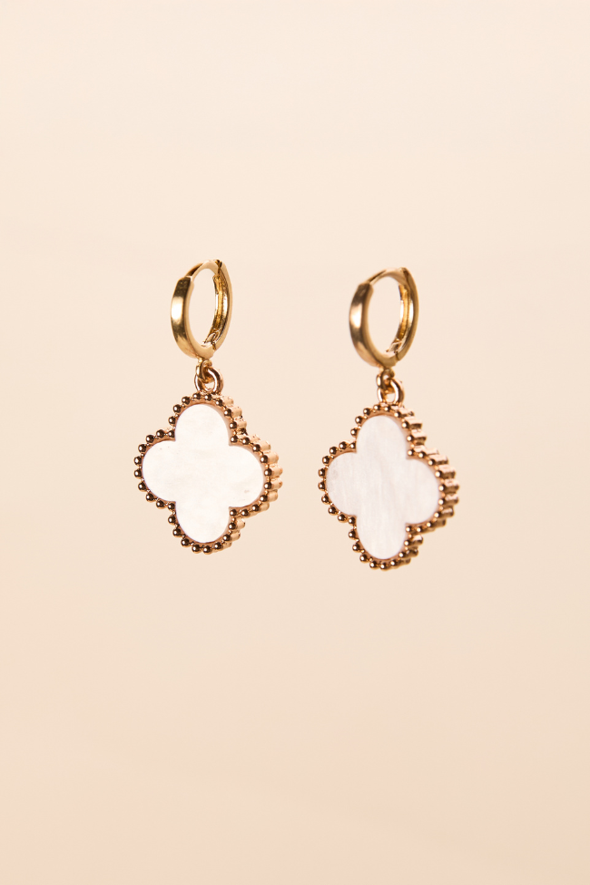 Tilly Clover White Huggie Earrings