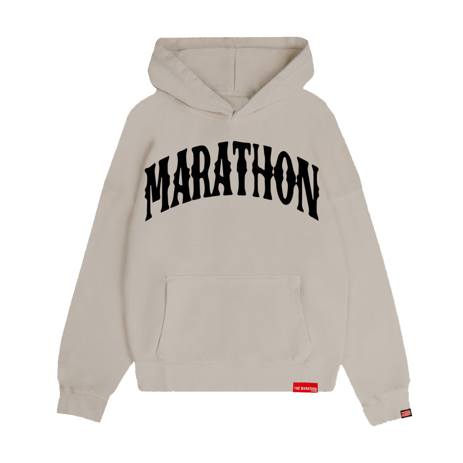 Marathon Vintage Arch Drop Shoulder Hoodie - Stone/Black
