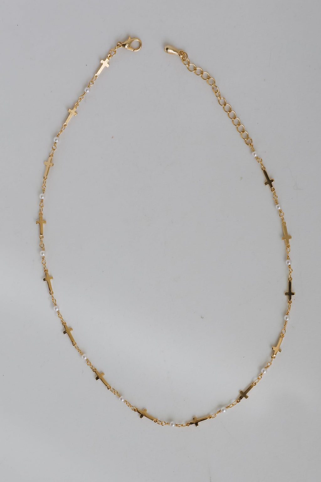 Charlotte Gold Cross + Pearl Chain Necklace