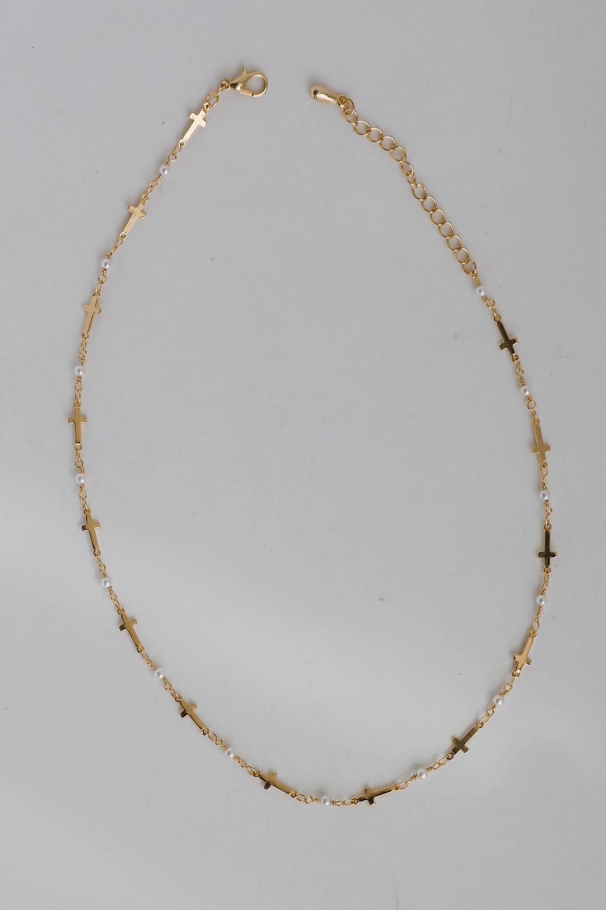 Charlotte Gold Cross + Pearl Chain Necklace